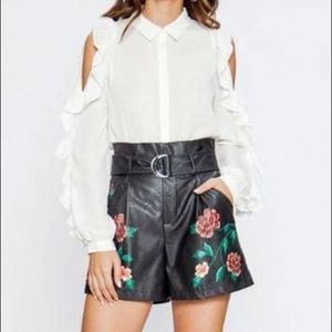 Button Down Long Sleeve Ruffle Cut Out Top Blouse